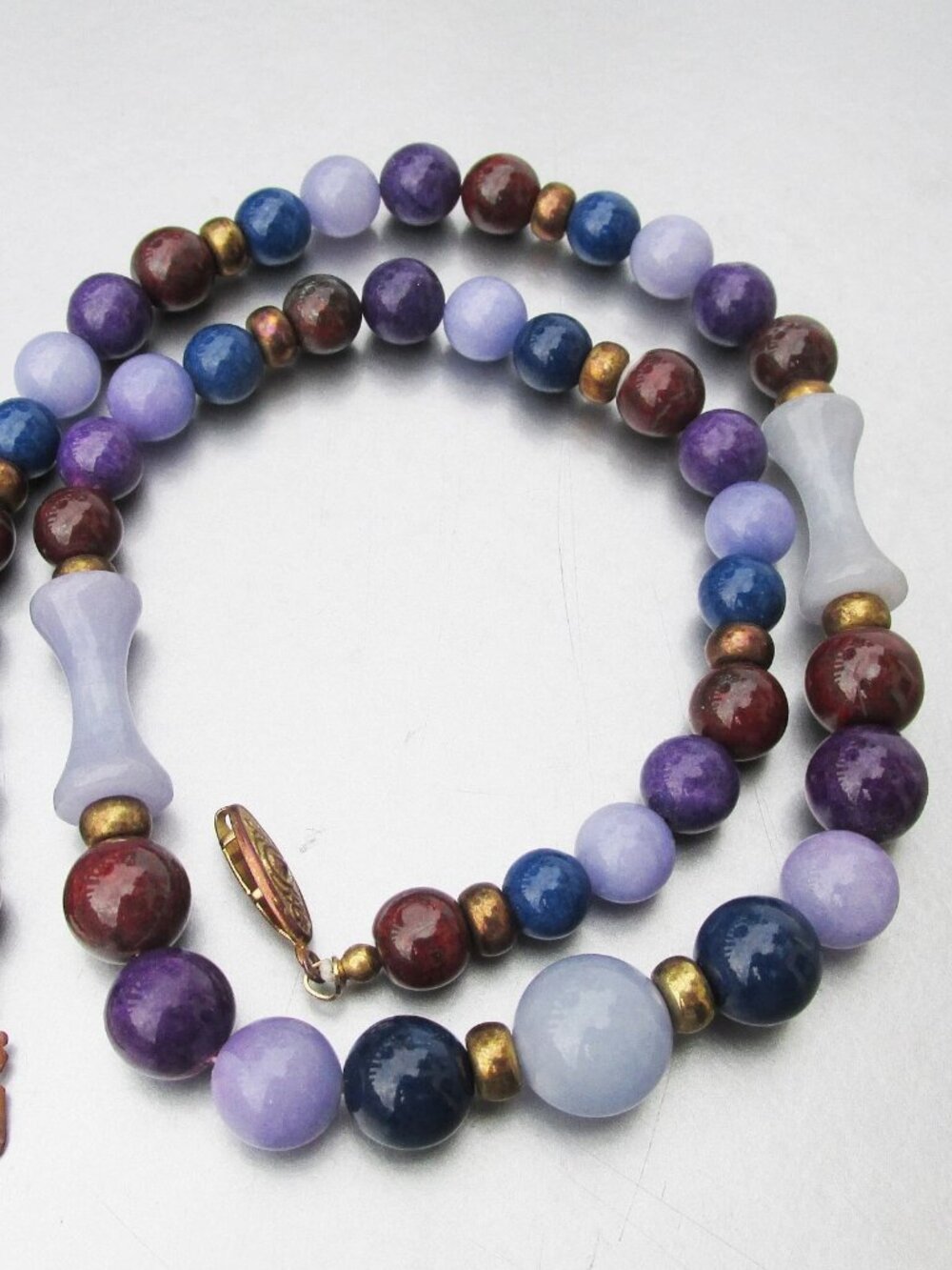 Vintage Purple, Lilac, Blue, Red AGATE + Copper Bead Necklace